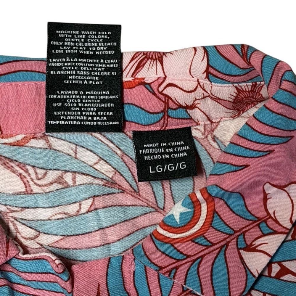 MARVEL Captain America Pink Hawaiian Shirt Men's Button Up Short Sleeve‎ Large - Picture 5 of 8